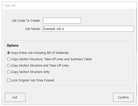 The Copy Job dialog showing options for what to include in the copy