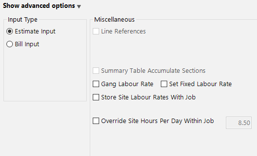 Advanced options with Set Fixed Labour Rate unticked