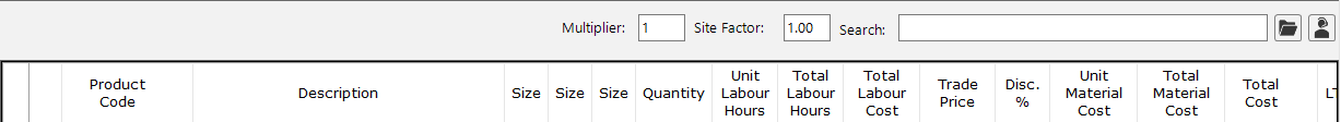 Take-off page header showing the Site Factor field