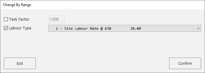 Change By Range popup with Labour Type ticked
