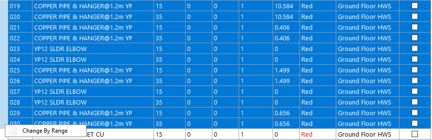 Right-clicking selected lines in the Examine Grid to open the Change By Range option