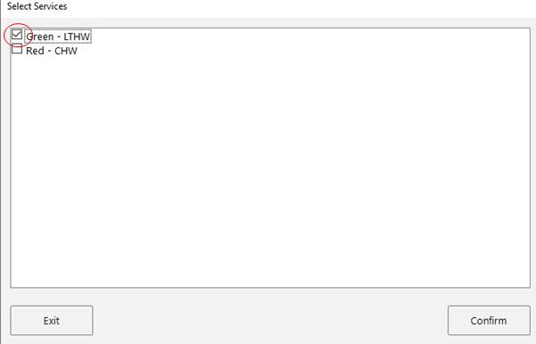 Select Services dialogue with checkboxes for each colour and service
