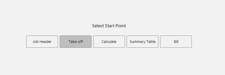 The Select Start Point screen with Take-off highlighted