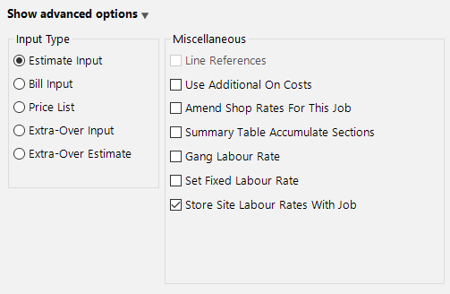 Advanced options with Store Site Labour Rates With Job ticked