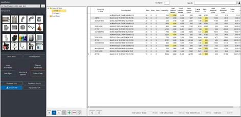 The Estimating software showing the imported takeoff lines within the selected section
