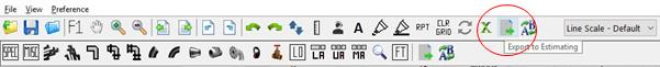 The Ensign X toolbar with the Export to Estimating button circled